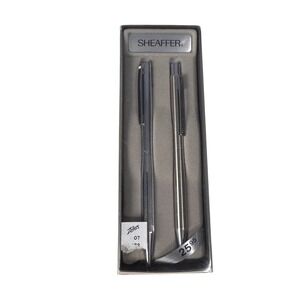Vintage 80s Sheaffer Pen Set Ballpoint Pen Mechanical Pencil Silver Tone Vintage